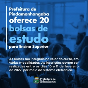 PINDAMONHANGABA OFERECE 20 BOLSAS DE ESTUDO PARA O ENSINO SUPERIOR